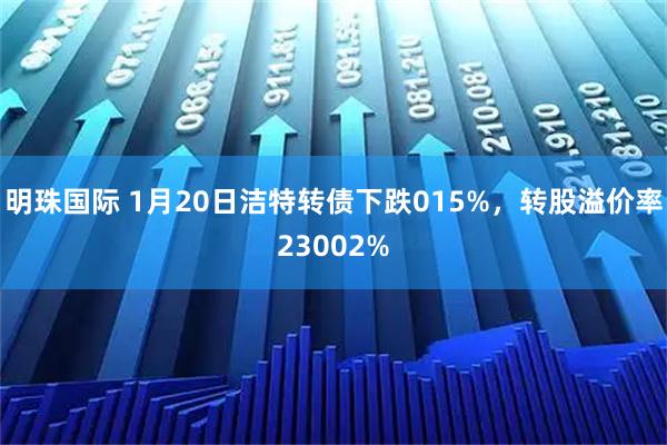 明珠国际 1月20日洁特转债下跌015%，转股溢价率23002%